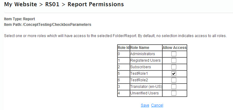 Report Permissions example